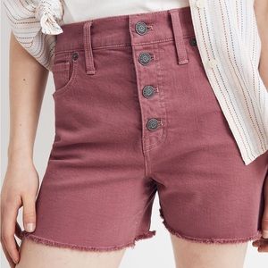 Madewell Blush High-Rise Denim Shorts, Garment-Dyed Button Front Edition